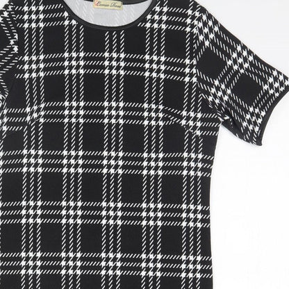 Cameo Rose Womens Black Plaid Polyester Basic T-Shirt Size 10 Round Neck