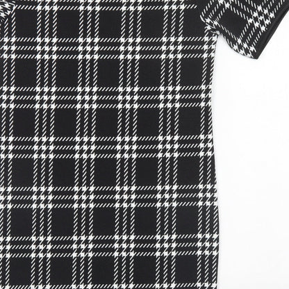 Cameo Rose Womens Black Plaid Polyester Basic T-Shirt Size 10 Round Neck