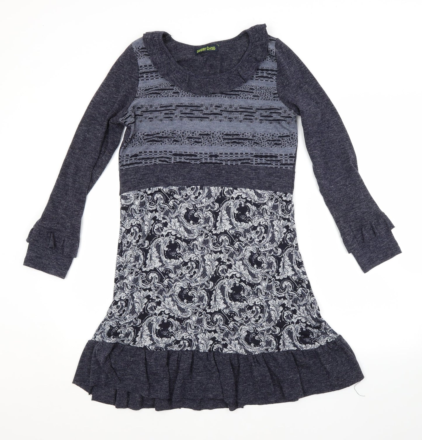 Sugar Crisp Womens Blue Paisley Acrylic Jumper Dress  Size S Scoop Neck