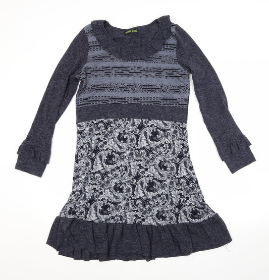 Sugar Crisp Womens Blue Paisley Acrylic Jumper Dress  Size S Scoop Neck