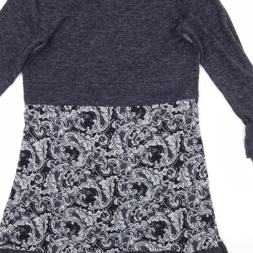 Sugar Crisp Womens Blue Paisley Acrylic Jumper Dress  Size S Scoop Neck