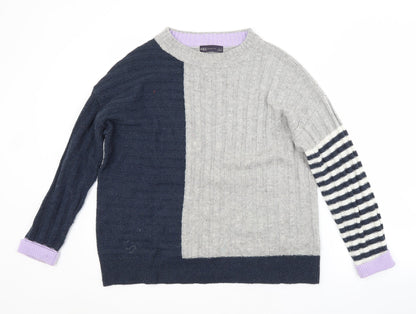 Preloved M&S Womens Multicoloured Crew Neck Striped Acrylic Pullover Jumper Size M - Front