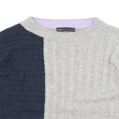 Preloved M&S Womens Multicoloured Crew Neck Striped Acrylic Pullover Jumper Size M - Detail