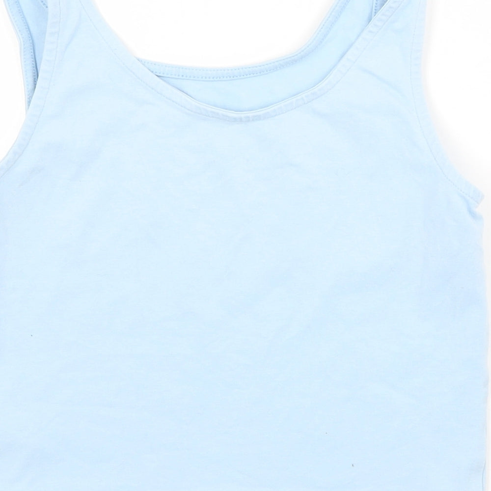 George Girls Blue  Cotton Cropped Tank Size 11-12 Years Scoop Neck
