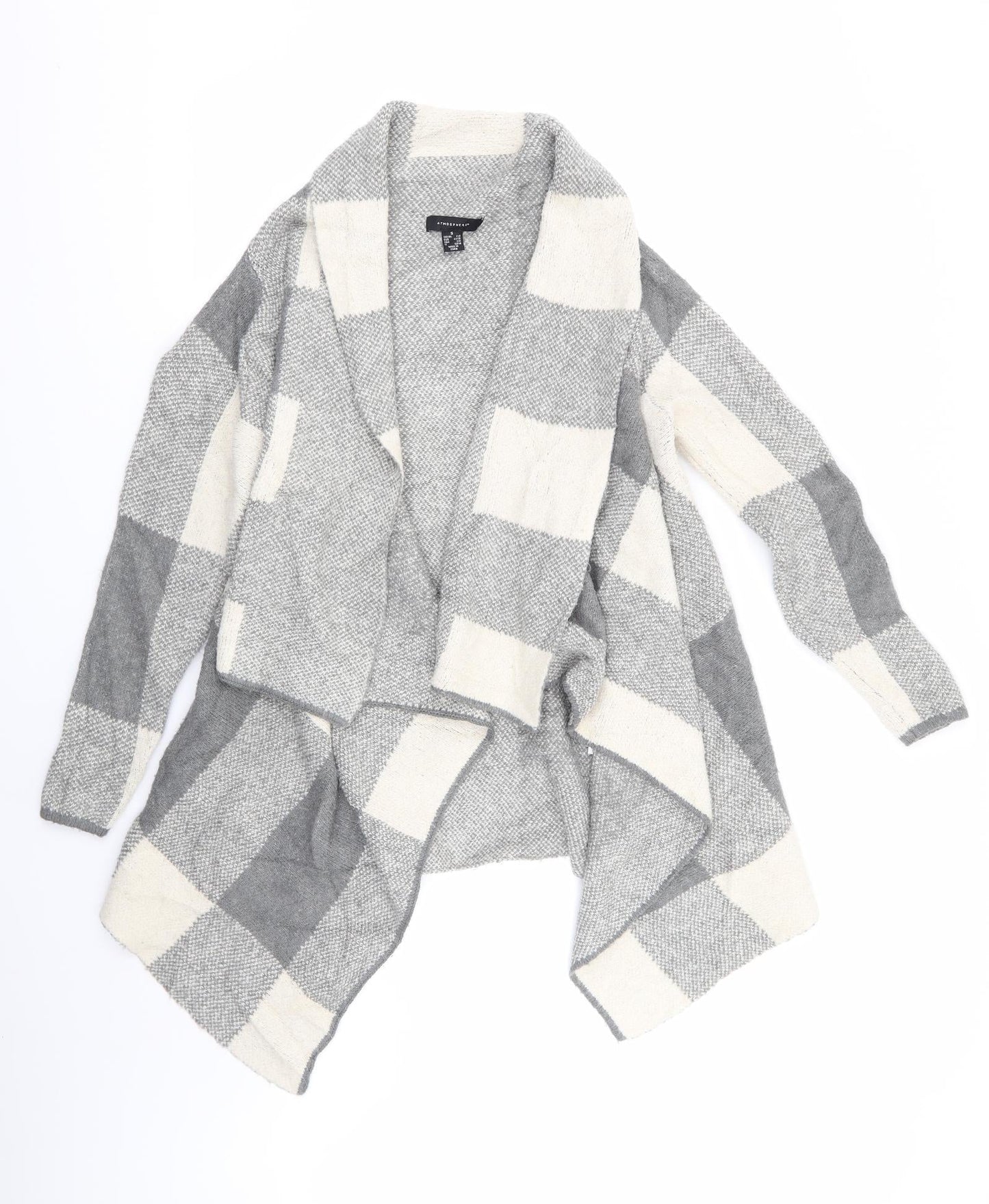 Atmosphere Womens Ivory V-Neck Check Acrylic Cardigan Jumper Size S   - Shades of Grey Checks
