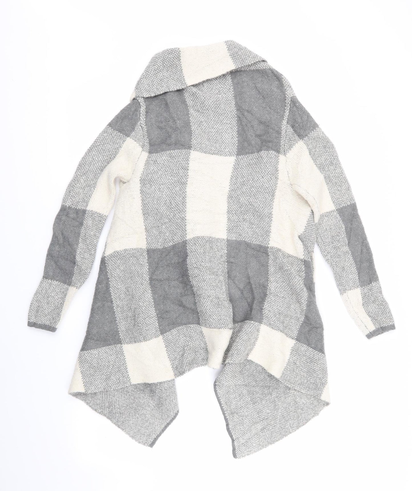 Atmosphere Womens Ivory V-Neck Check Acrylic Cardigan Jumper Size S   - Shades of Grey Checks