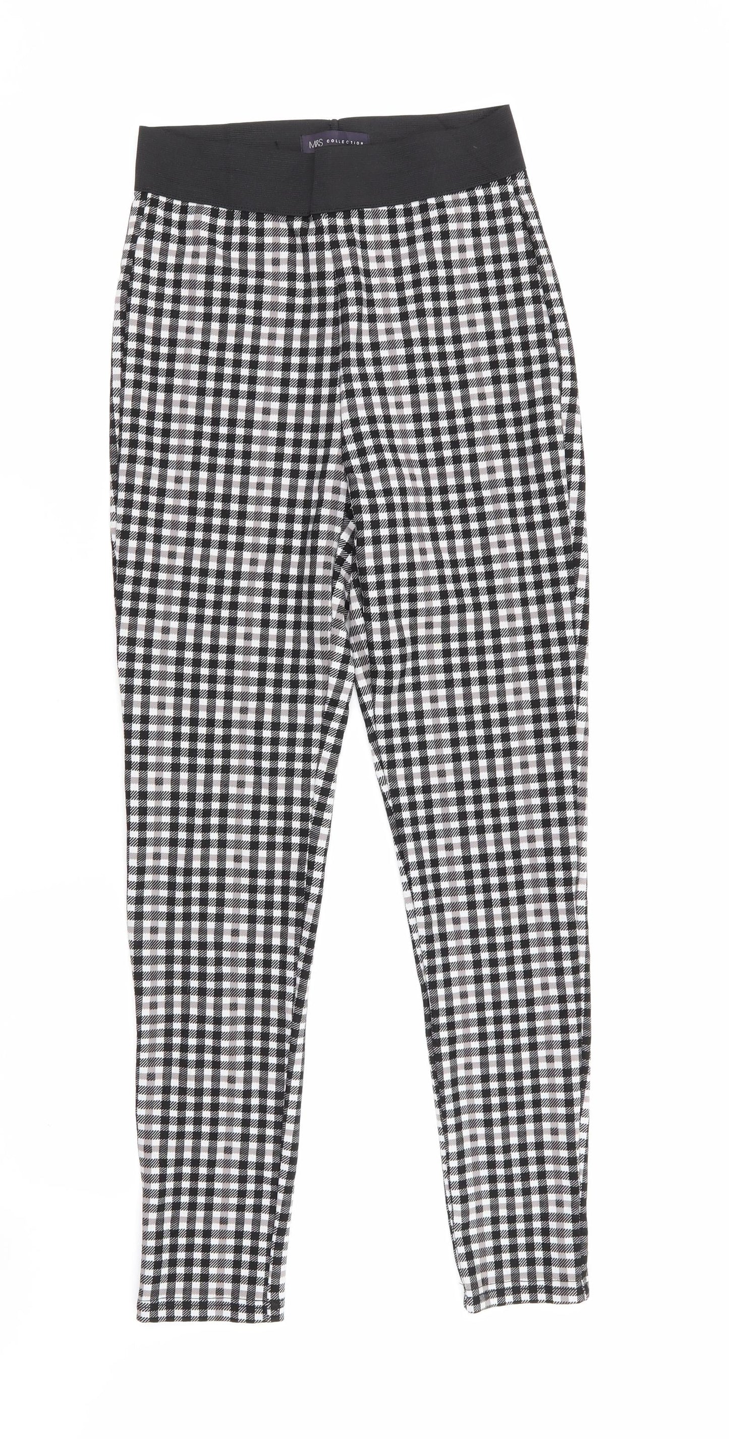 Marks and Spencer Womens Black Check Viscose Jegging Trousers Size 8 L27 in Regular  - Black Taupe White Check