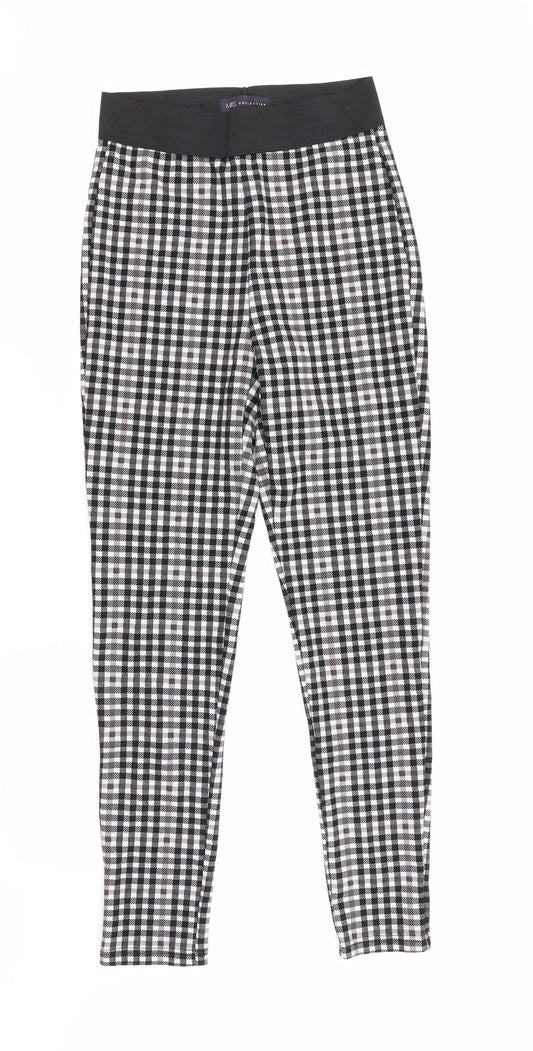 Marks and Spencer Womens Black Check Viscose Jegging Trousers Size 8 L27 in Regular  - Black Taupe White Check