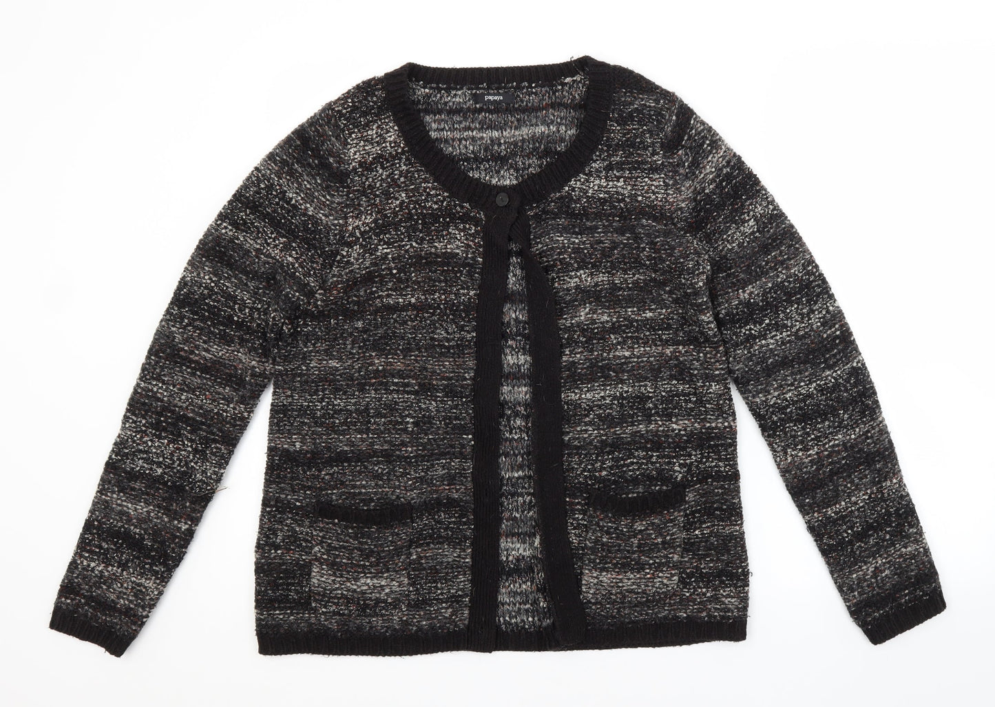 Papaya Womens Grey Scoop Neck  Acrylic Cardigan Jumper Size 14
