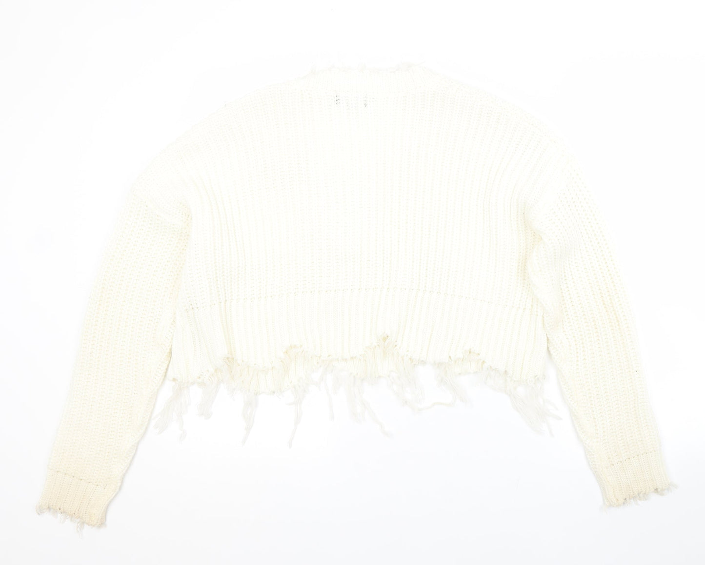 PRETTYLITTLETHING Womens White V-Neck  Acrylic Pullover Jumper Size S