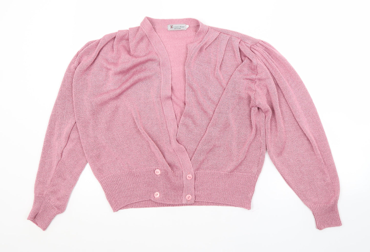 KEENO Womens Pink V-Neck  Acrylic Cardigan Jumper Size L
