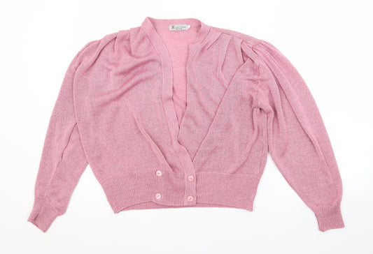 KEENO Womens Pink V-Neck  Acrylic Cardigan Jumper Size L