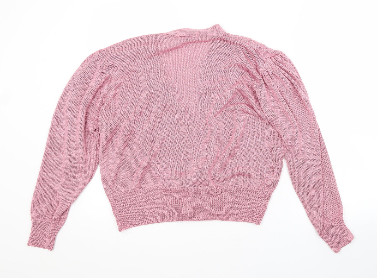 KEENO Womens Pink V-Neck  Acrylic Cardigan Jumper Size L