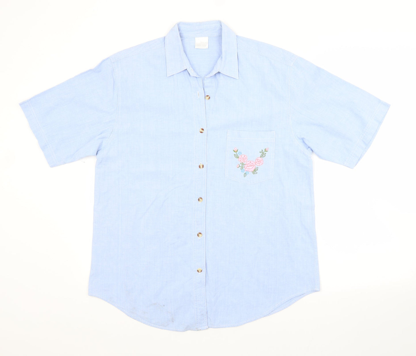 Preworn Womens Blue  Cotton Basic Button-Up Size L Collared