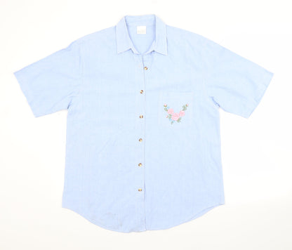 Preworn Womens Blue  Cotton Basic Button-Up Size L Collared
