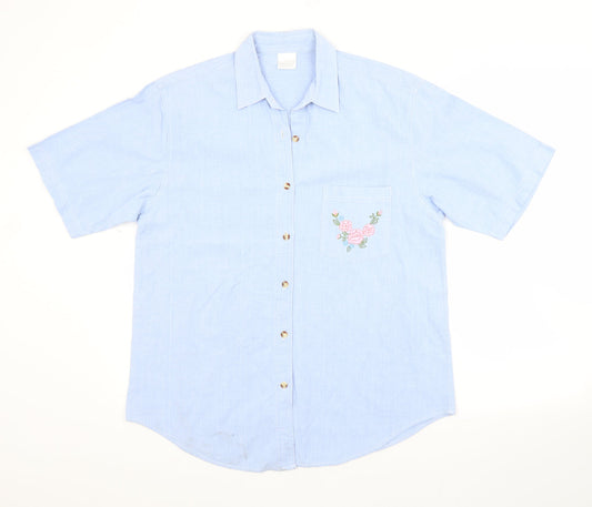 Preworn Womens Blue  Cotton Basic Button-Up Size L Collared