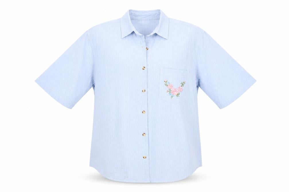 Preworn Womens Blue  Cotton Basic Button-Up Size L Collared