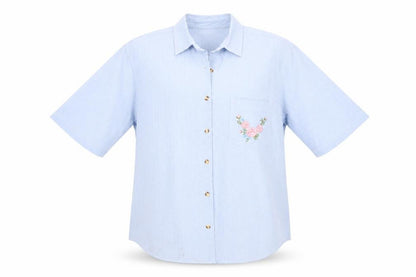 Preworn Womens Blue  Cotton Basic Button-Up Size L Collared