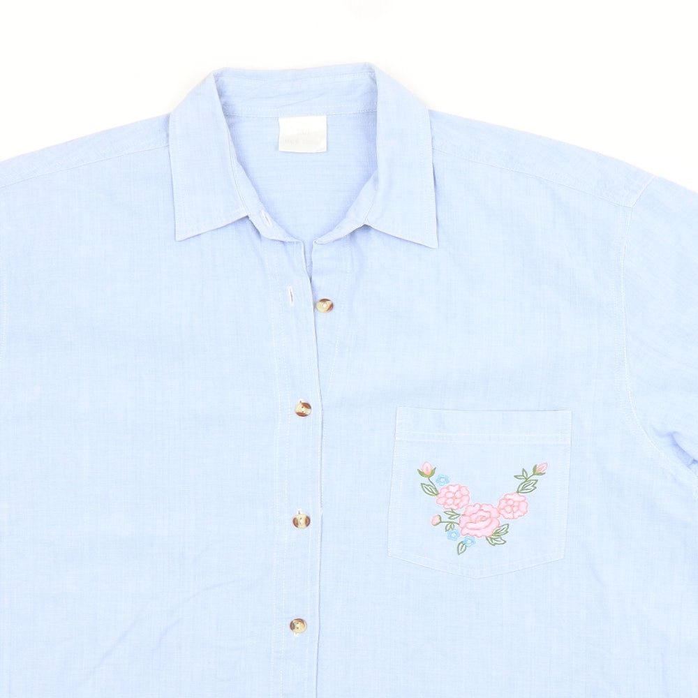 Preworn Womens Blue  Cotton Basic Button-Up Size L Collared