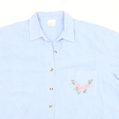 Preworn Womens Blue  Cotton Basic Button-Up Size L Collared
