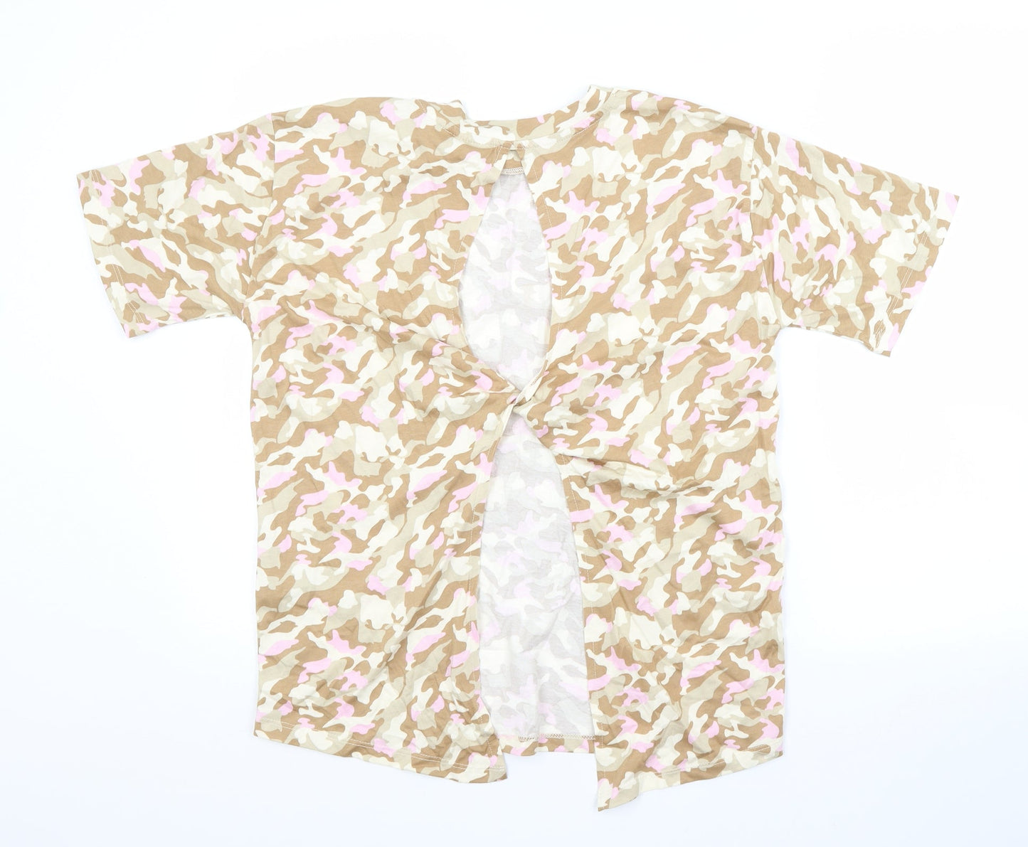 Noisy may Womens Brown Camouflage Cotton Basic T-Shirt Size M Crew Neck