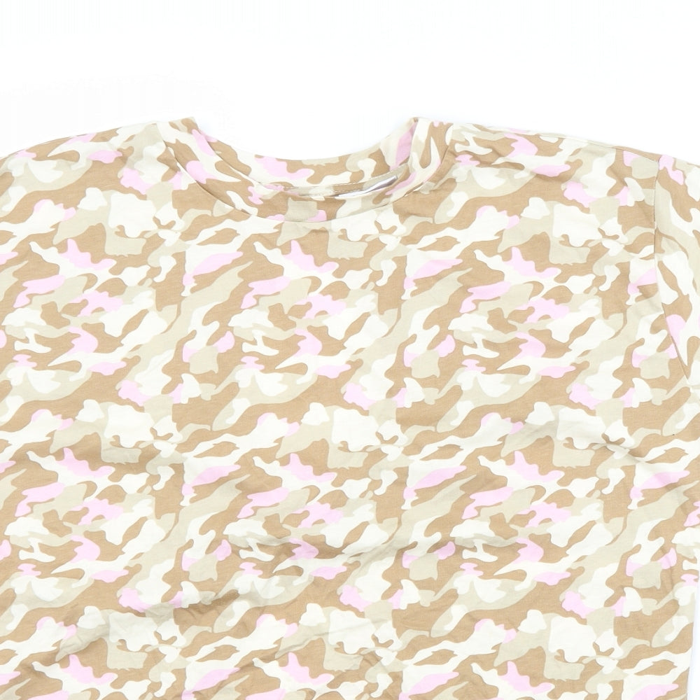 Noisy may Womens Brown Camouflage Cotton Basic T-Shirt Size M Crew Neck