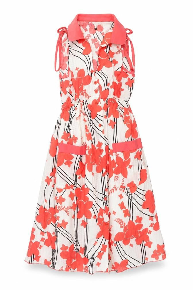 SooLee Womens White Floral Polyester A-Line  Size S Collared