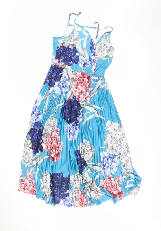 ASOS Womens Blue Floral Polyester A-Line  Size 8 V-Neck