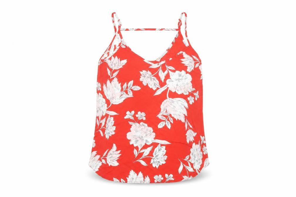 Primark Womens Red Floral Polyester Basic Blouse Size 8 Round Neck