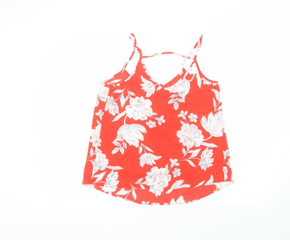 Primark Womens Red Floral Polyester Basic Blouse Size 8 Round Neck