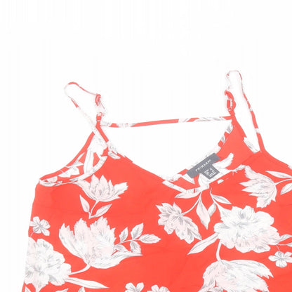 Primark Womens Red Floral Polyester Basic Blouse Size 8 Round Neck