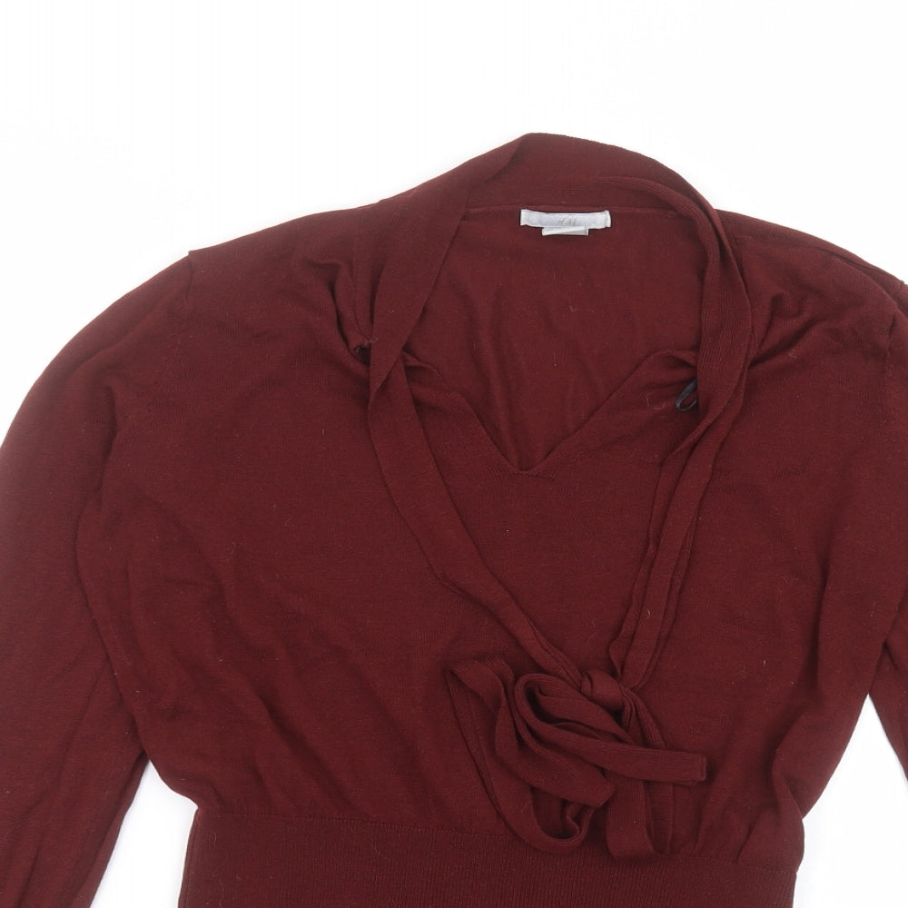 H&M Womens Red  Acrylic Basic Blouse Size M V-Neck