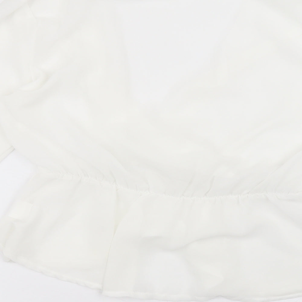 Preworn Womens White  Polyester Basic Blouse Size 14 Round Neck