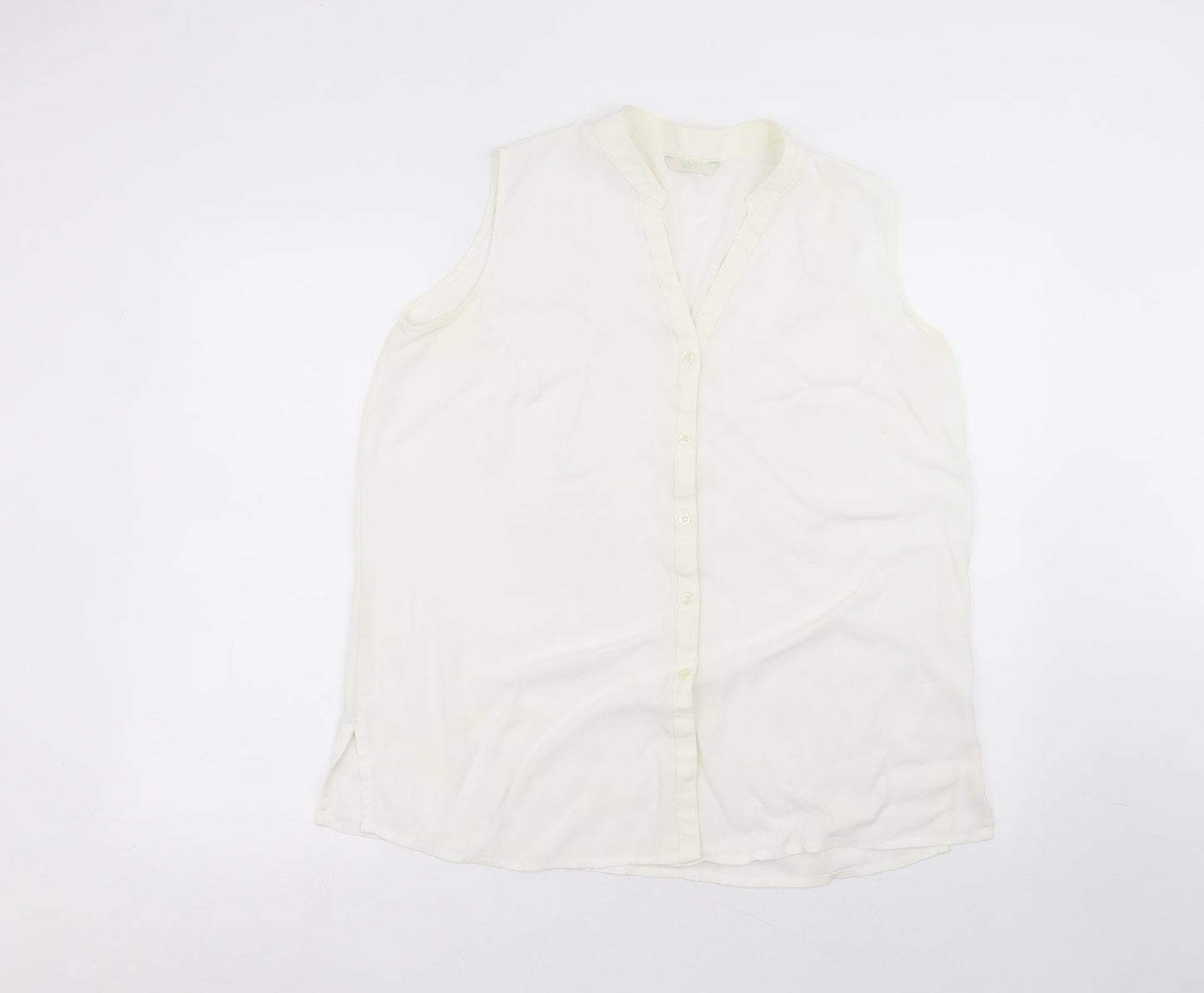 Marks and Spencer Womens White  Viscose Basic Button-Up Size 16 Round Neck