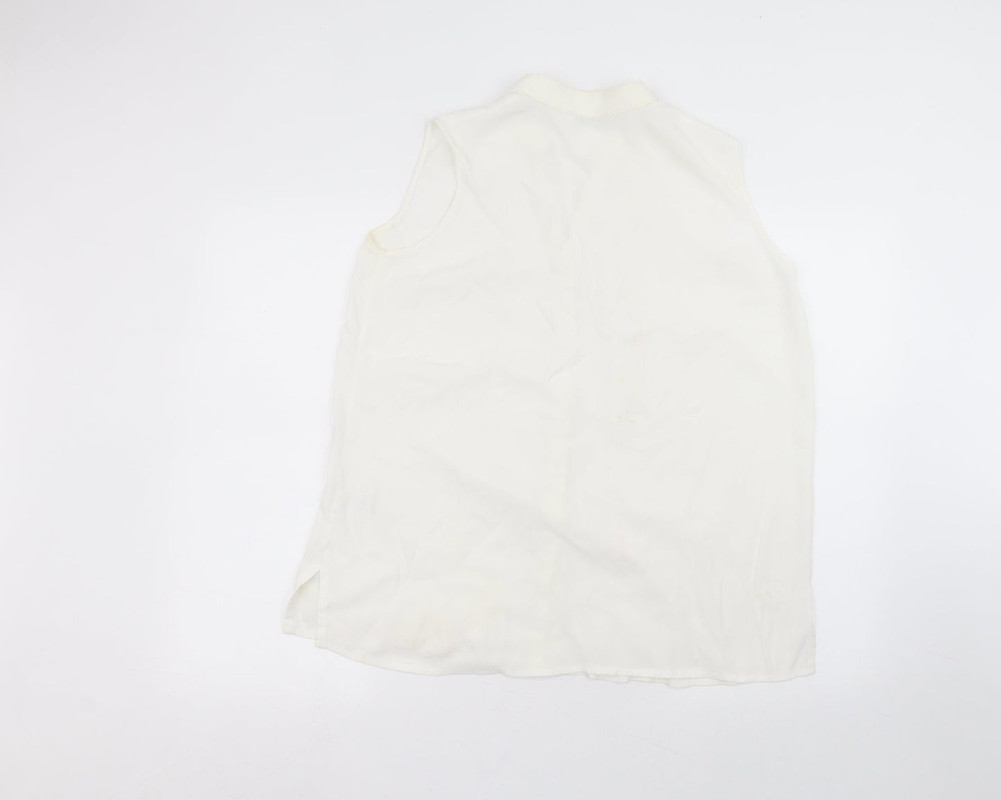 Marks and Spencer Womens White  Viscose Basic Button-Up Size 16 Round Neck