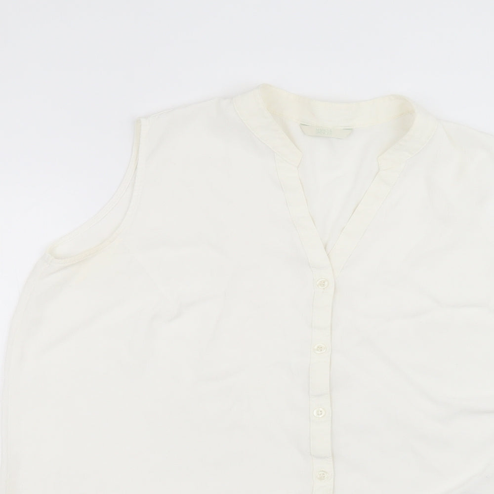 Marks and Spencer Womens White  Viscose Basic Button-Up Size 16 Round Neck