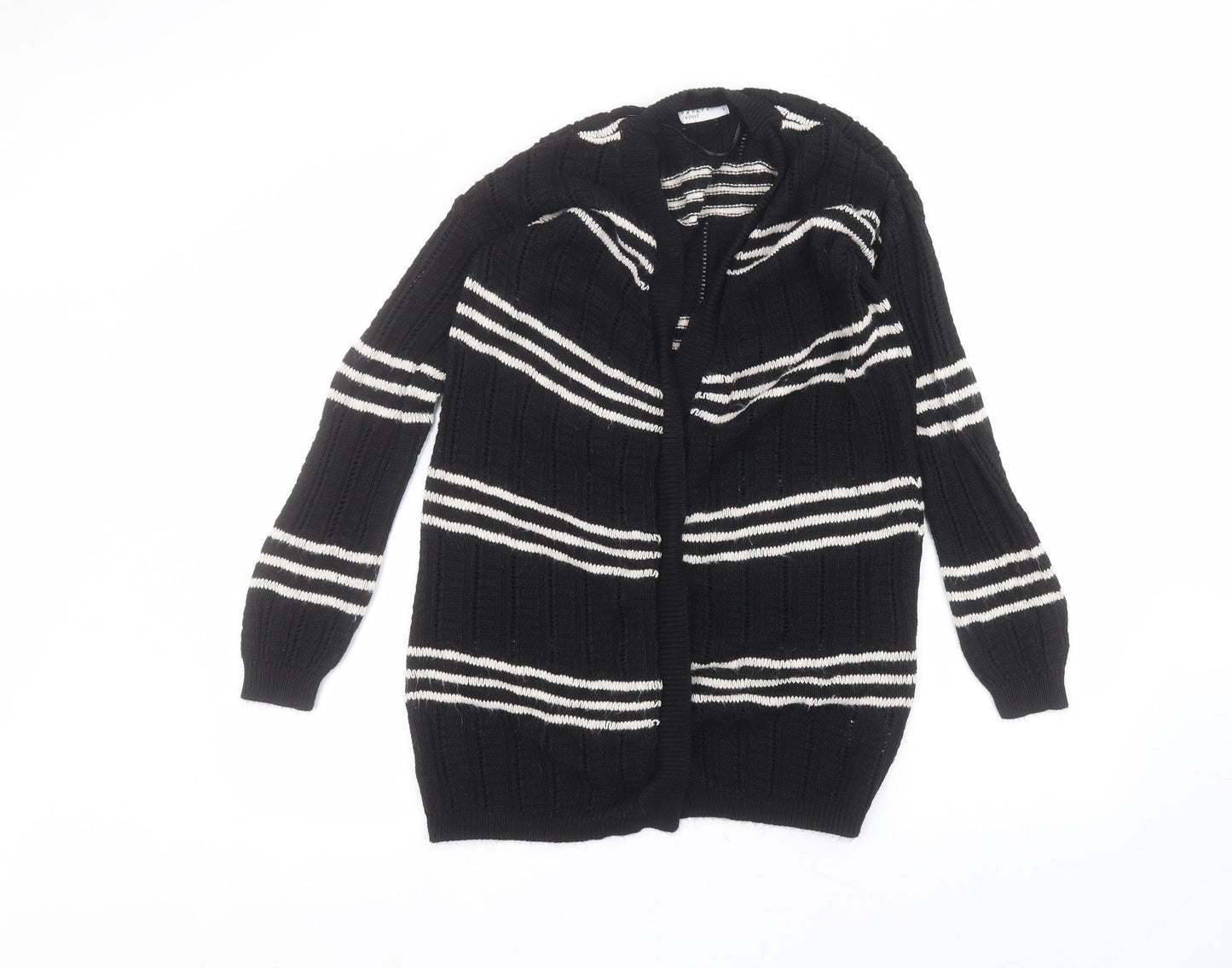 Matalan Womens Black V-Neck Striped Acrylic Cardigan Jumper Size S