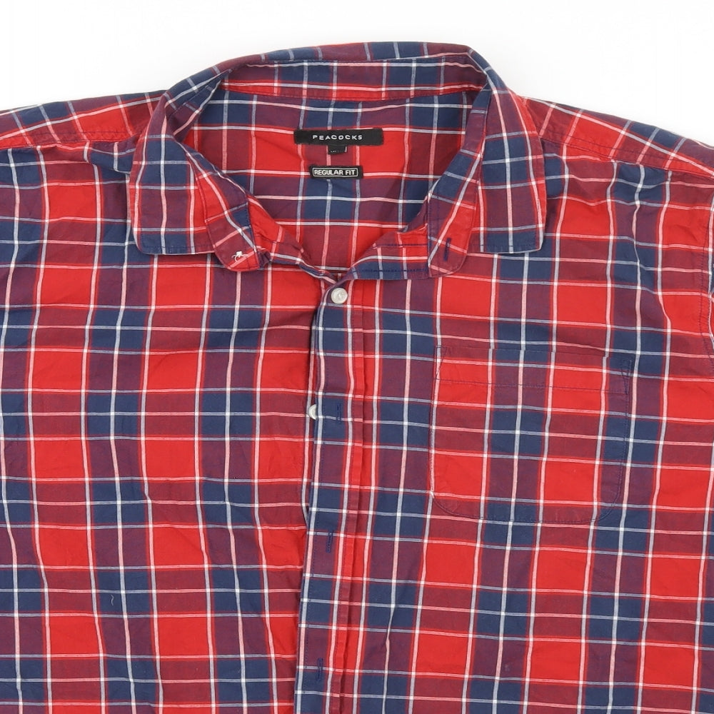 Peacocks Mens Red Plaid Cotton  Button-Up Size 2XL Collared