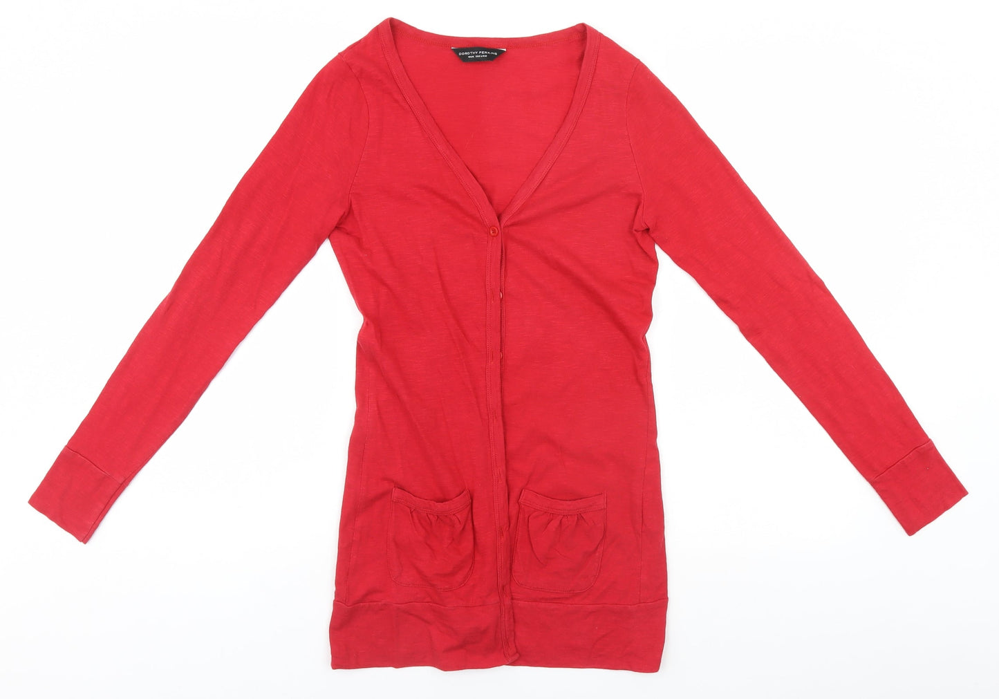 Dorothy Perkins Womens Red V-Neck  Cotton Cardigan Jumper Size 10