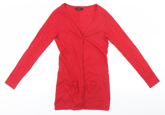 Dorothy Perkins Womens Red V-Neck  Cotton Cardigan Jumper Size 10
