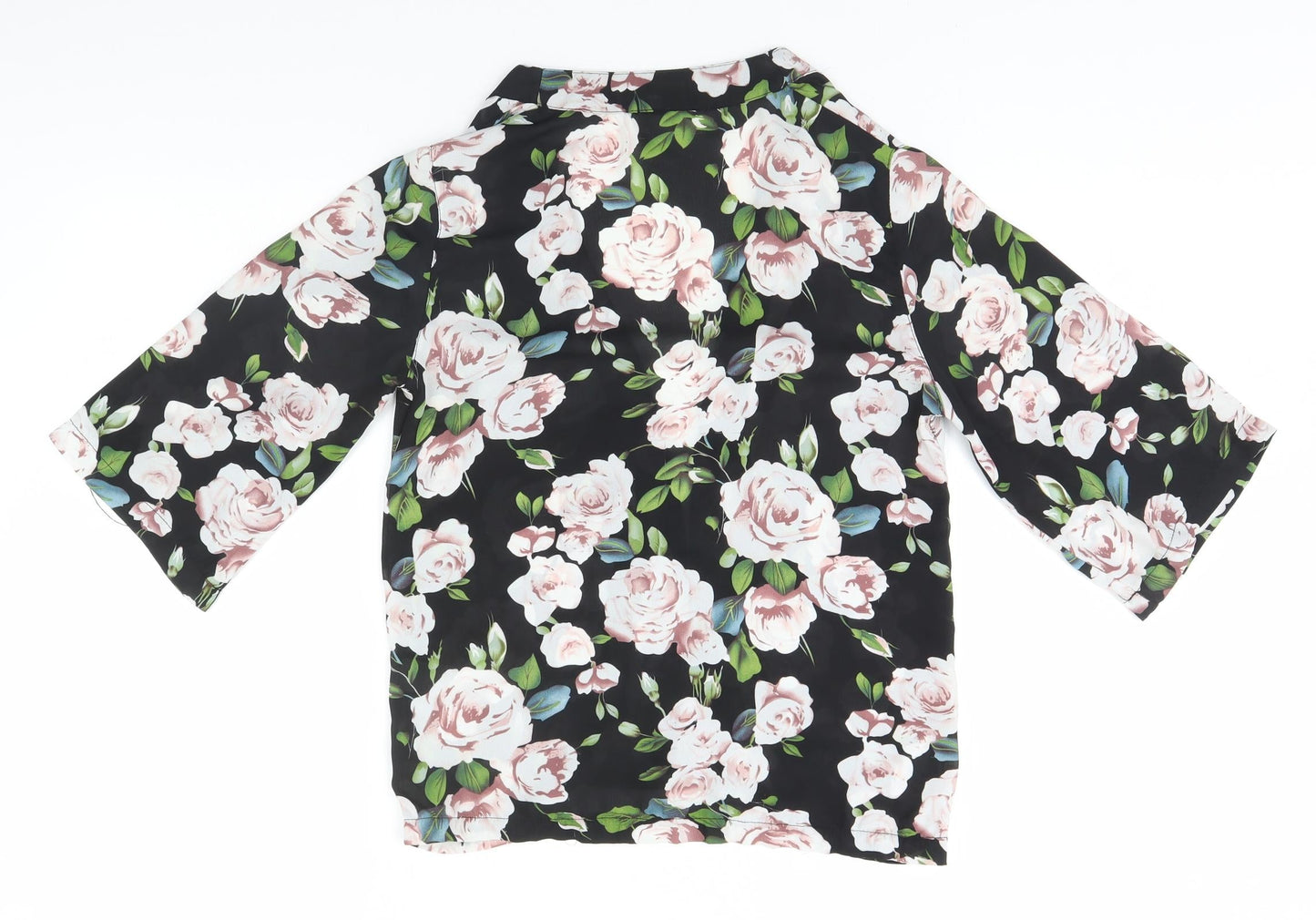 New Look Womens Black Floral Polyester Basic Blouse Size 10 Round Neck