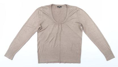 Papaya Womens Beige Round Neck  Acrylic Pullover Jumper Size 16