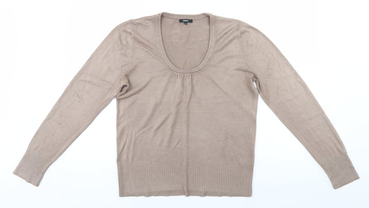 Papaya Womens Beige Round Neck  Acrylic Pullover Jumper Size 16