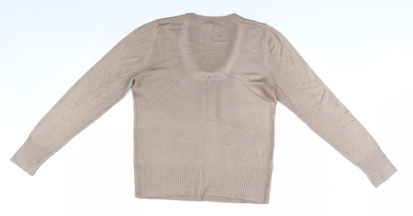 Papaya Womens Beige Round Neck  Acrylic Pullover Jumper Size 16