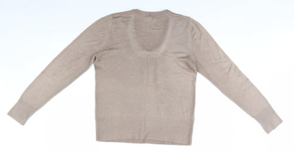Papaya Womens Beige Round Neck  Acrylic Pullover Jumper Size 16