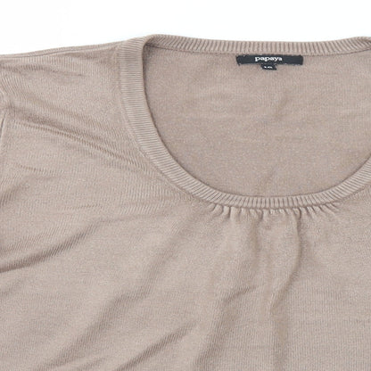 Papaya Womens Beige Round Neck  Acrylic Pullover Jumper Size 16