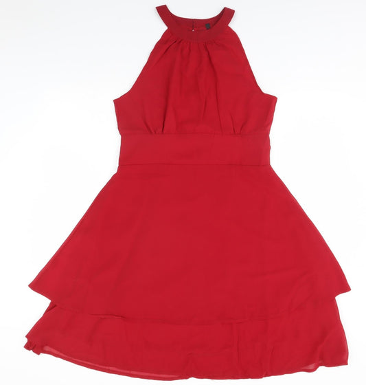 Preworn Womens Red  Polyester A-Line  Size L Round Neck