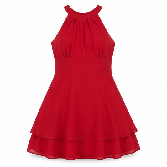 Womens Red  Polyester A-Line  Size L Round Neck