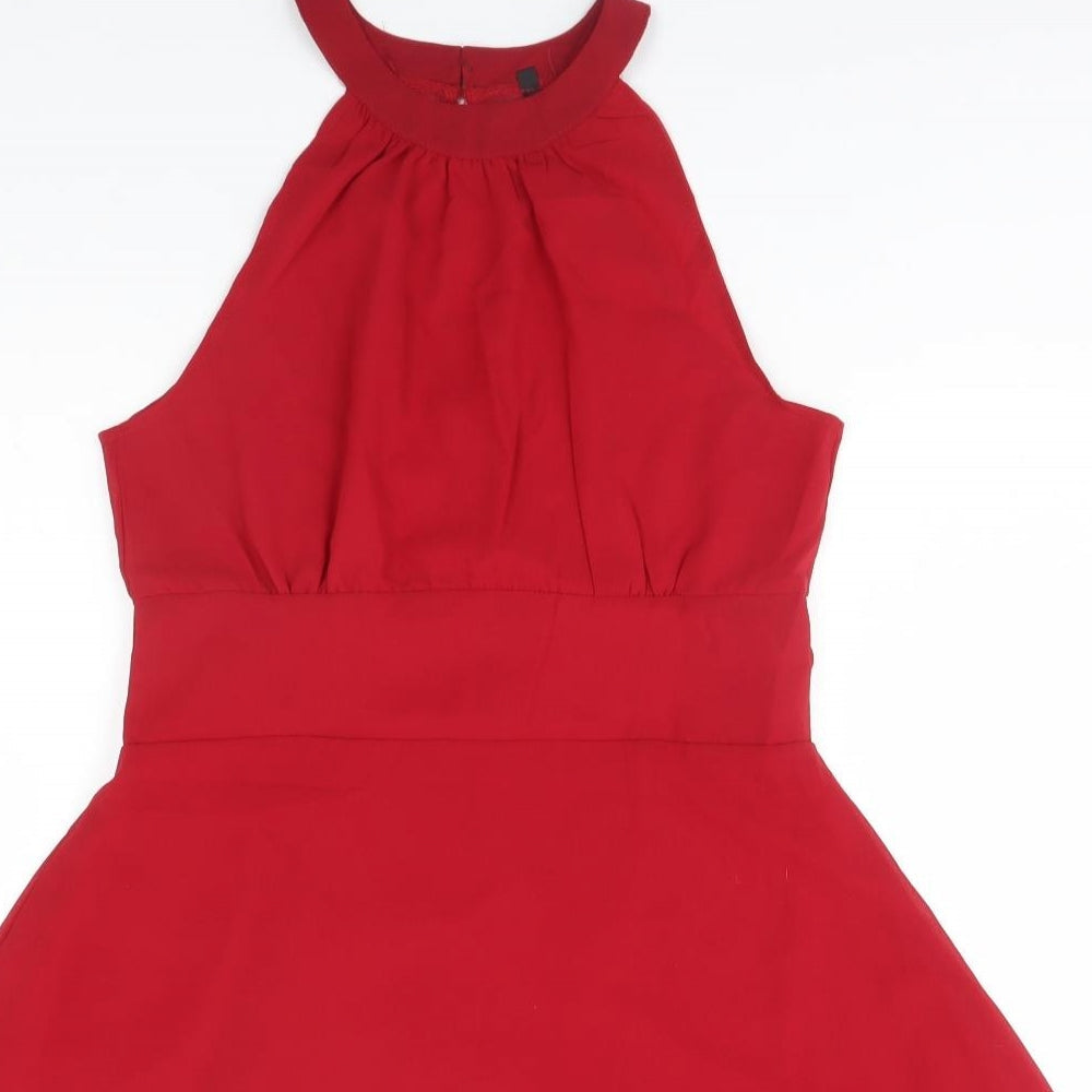 Preworn Womens Red  Polyester A-Line  Size L Round Neck