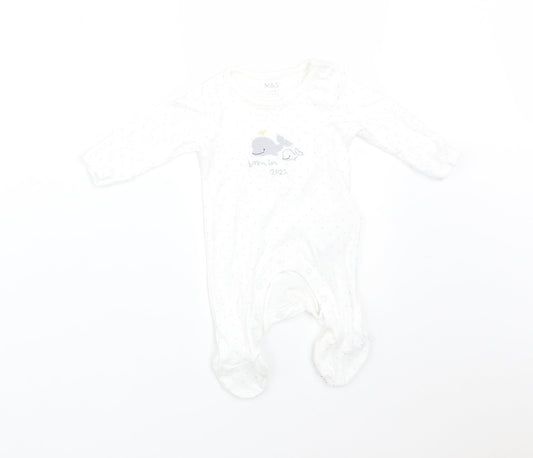 M&S Baby White Polka Dot Cotton Babygrow One-Piece Size Newborn   - BORN IN 2022